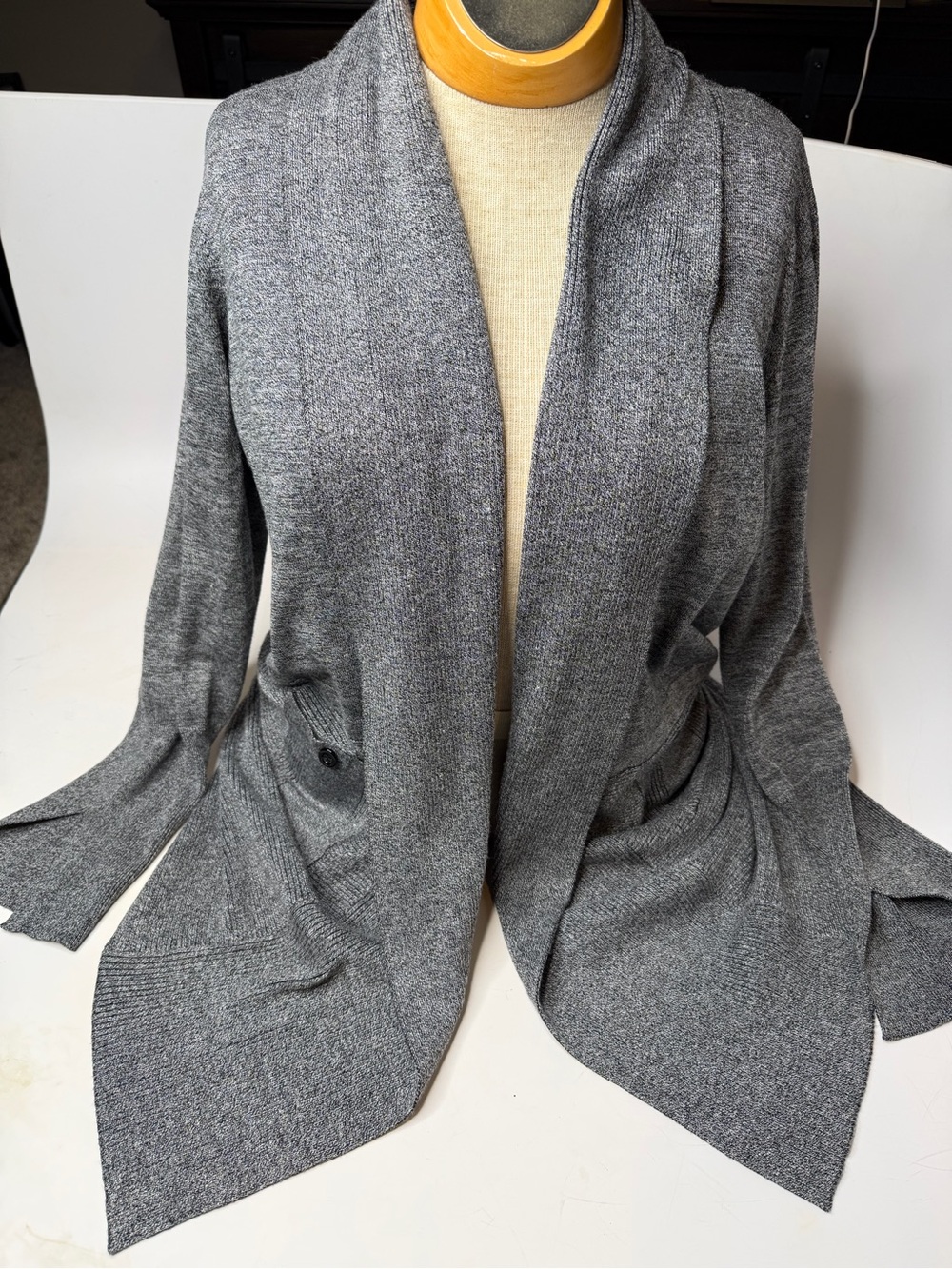 Chelsea & Theodore Heather Gray Shawl Collar Open Cardigan